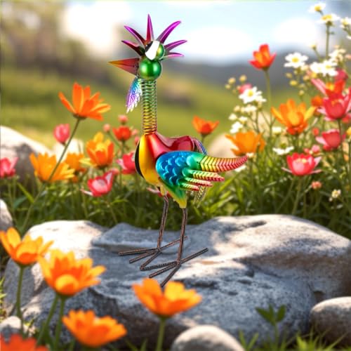 Metal Wacky Rooster Garden Statue for, Patio, Backyard, Lawn - color: Multicolor