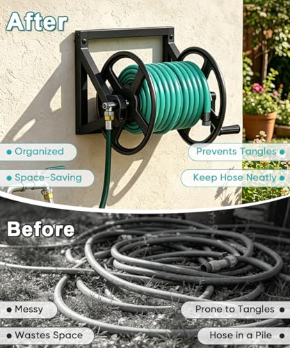 Artigarden Garden Hose Reel Wall Mounted, Outdoor Water Hose Holder Black - color: Black