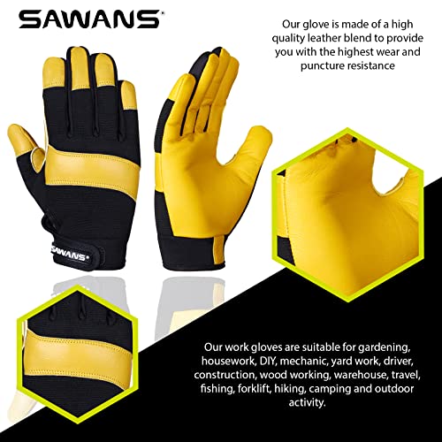 SAWANS Leather Gardening Gloves Working for Women and Men Utility Dexterity Breathable Garden Work Safety Gloves - size: Medium