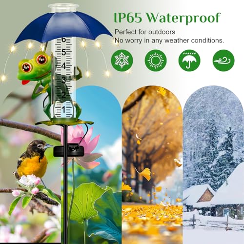 shumi Rain Gauge Outdoor, Solar Frog Rain Gauge with LED Lights - color: Frog