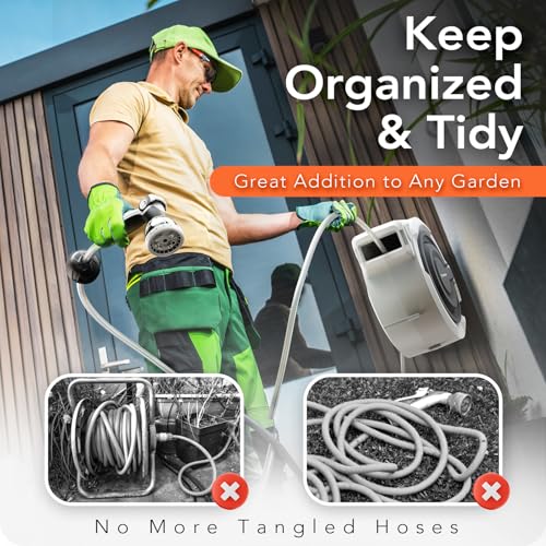 Retractable Hose Reel 1/2"x 150ft, Retractable Garden Hose - size: 1/2" 150 FT Hose & Reel