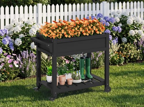 SERWALL Raised Garden Bed on Wheels with Storage Shelf Set of 2,Black - color: Black, size: 2 Pack