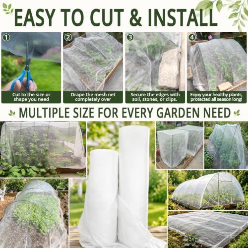 Roll Packed 8x100FT Garden Netting, Fine Mesh Insect Barrier for Plants - size: 8Ft x 100Ft