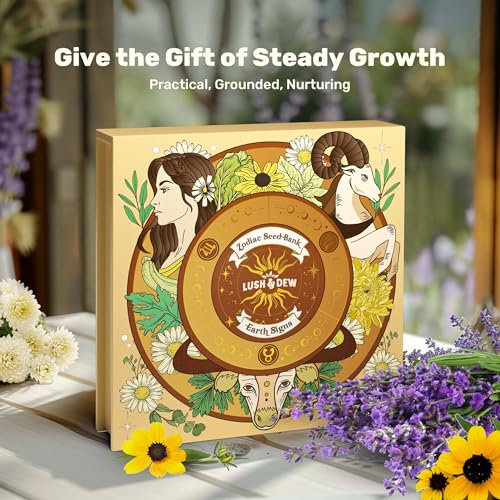 Lush&Dew Zodiac Garden Seed Bank Earth Sign, Gardening Gifts for Women Men - style: Earth Signs