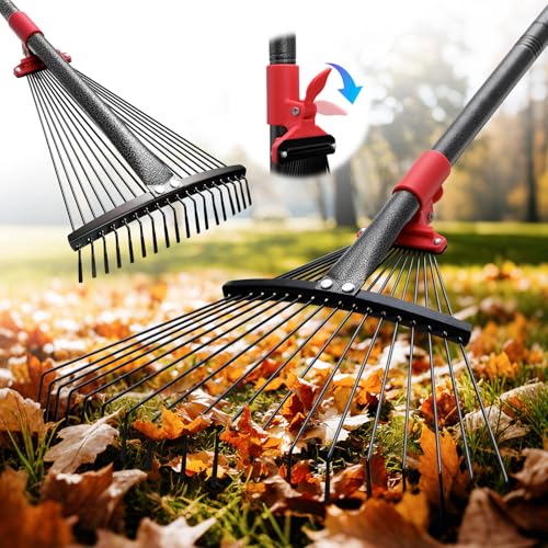 Adjustable Leaf Rake, 8"-17" Expandable Metal Garden Rake with 58" Adjustable Handle, Lightweight Collapsible Yard Rake for Leaves, Pine Needles, Flower Beds, Shrubs and Small Lawns - style: 58inch