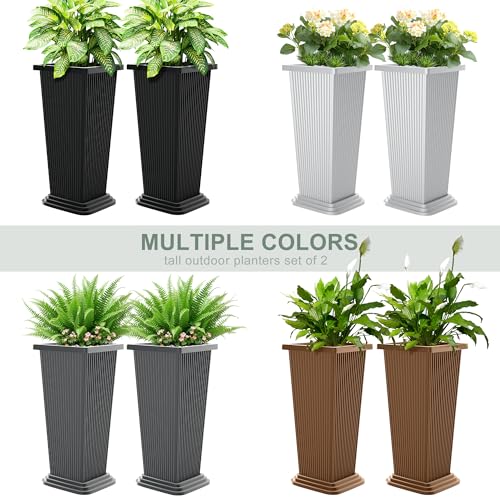 Plastic 24" Tall Outdoor Planters Set of 2, Ribbed - color: Gray Ribbed