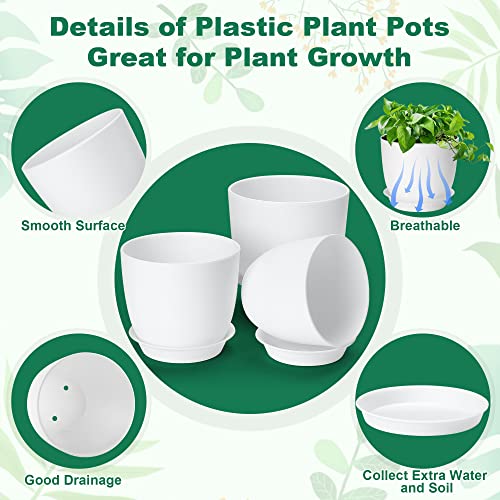 7 Pack Mix Size Plastic Plant Pots, 6.2/5.4/4.8/4.5/4 inch Indoor Planters - color: White, size: MIX-7Pack