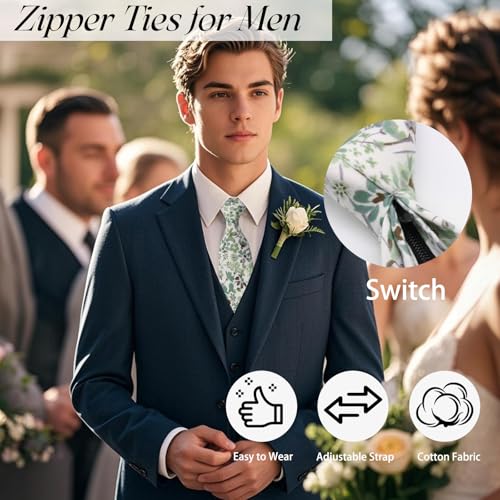Pre Tied Floral Ties for Men Cotton Zipper Tie Colorful Necktie - color: Style-08