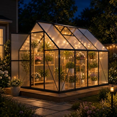 HOOYEAH Greenhouse Kits for Outdoors, 6x10 FT Walk-in Plant Green House with Locking Door & Roof Vent, Heavy Duty Aluminum Frame Winter Greenhouse for Backyard Gardening - size: 6 x 10 FT