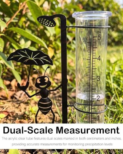 Cute Ant Rain Gauge Outdoor, Metal Gauge Stake with Acrylic Clear Tube