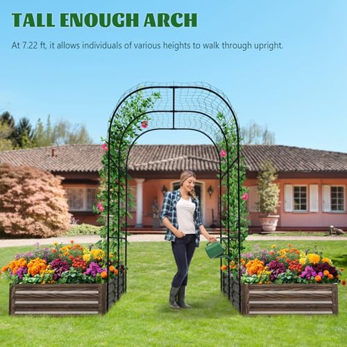 3 in 1 Galvanized Raised Garden Bed with 87" H Arch Trellis - color: Wood Grain, size: 71" Lx 35.4" Wx 12"H