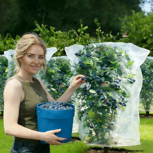 Plant Netting with Drawstring, 4P 2.6x3.3 FT - Easy Install Fruit Tree Protection Cover, Reusable Garden Mesh Bag for Blueberry Bushes/Tomato - Block Birds/Insect/Squirrels - size: 2.6x3.3 FT