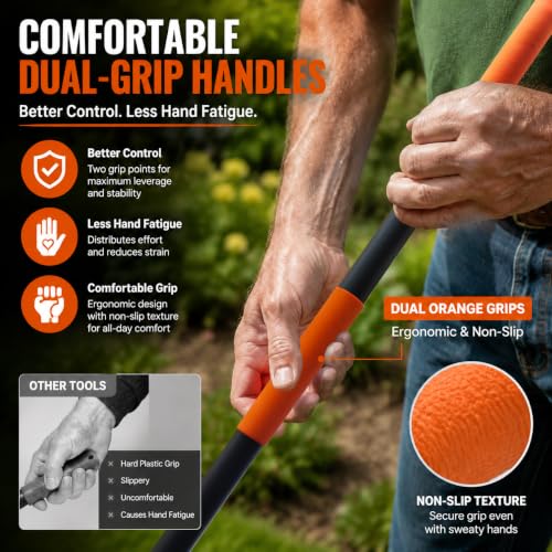 6-Tine Dual-Blade Weed Rake , 35-65" Ergonomic No-Bend Iron Weeding Rake