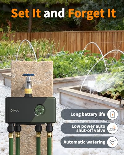 Diivoo WiFi Water Timer for Garden Hose, 4 Zone Smart Sprinkler Timer with Brass Inlet, Ethernet & 2.4GHz WiFi Connection, Compatible with Alexa/Google, 24 Irrigation Plans & Rain Delay Mode for Lawns
