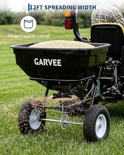 Tow Behind Broadcast Spreader, 130LBS Capacity, Universal Hooks Tow/Push Garden Spreader Fit for UTV, ATV & Most Tractors, 30 Adjustable Settings, 9.8 ft Spreading Width, Lawn Spreader for Seed, Ferti - size: 125 LBS