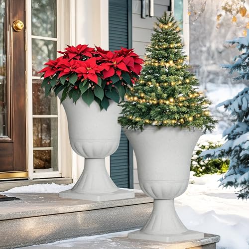 22" Tall Urn Planters Set of 2 Large Flower Pots, Indoor Outdoor Use - color: 22"h-white Terrazzo