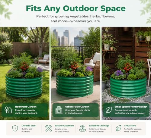 17" Tall 4FT Round Raised Garden Bed, 2 Pack Galvanized Raised Box, Green - color: Green, size: 4×4×1.5 Ft