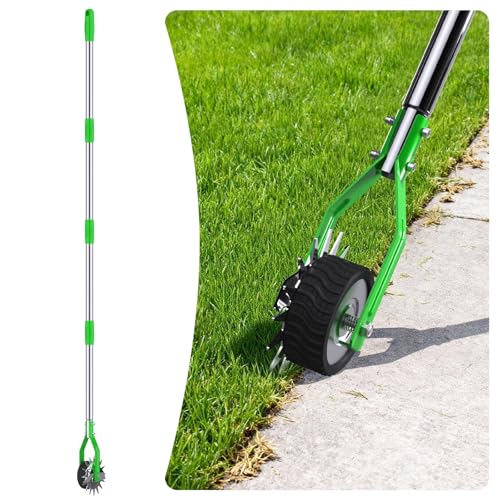 Edger Lawn Tool - 67 inch Wheel Rotary Lawn Edger with Adjustable Stainless Steel Handle, Grass Edge Trimmer for Sidewalks, Driveways & Landscaping (Green) - color: Green