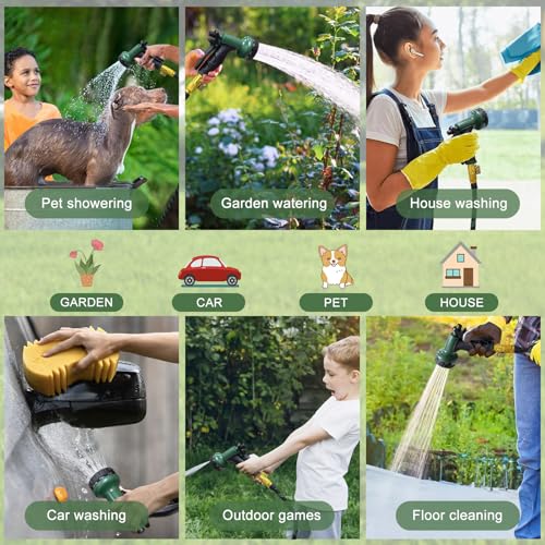 Garden Hose 100 ft, Non-Expandable Flexible Water Hose with 10 Function Spray Nozzle, Lightweight, Leak Proof, Kink-Free, Portable Hose for Outdoor, Yard, Lawn, High-Density Fabric, Black Green