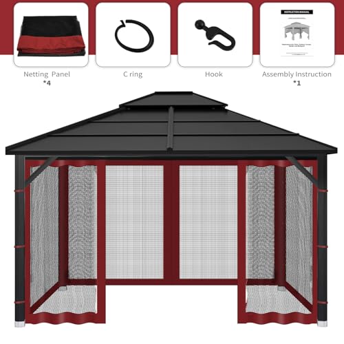 Gazebo Replacement Mosquito Netting for Patio, 10x10 ft, Red - color: Red, size: 10x10