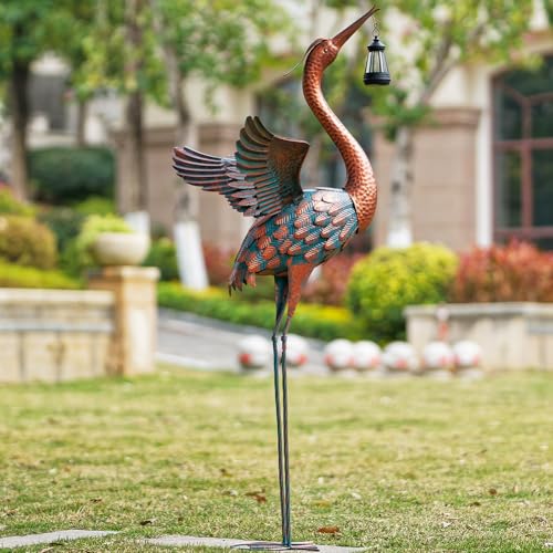48'' Large Heron Garden Statue with Solar Lantern - color: 48 Inch Brown With Solar Lantern