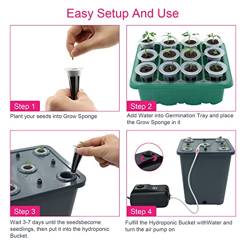 2 Hydroponic Buckets Kit for Plants, Hydroponics Growing System for Herbs/Tomato/Vegetables, DWC System with Air Pump & Germination Tray (Complete Indoor Hydroponic Gardening Supplies) - size: 2 Buckets Kit (Grey)