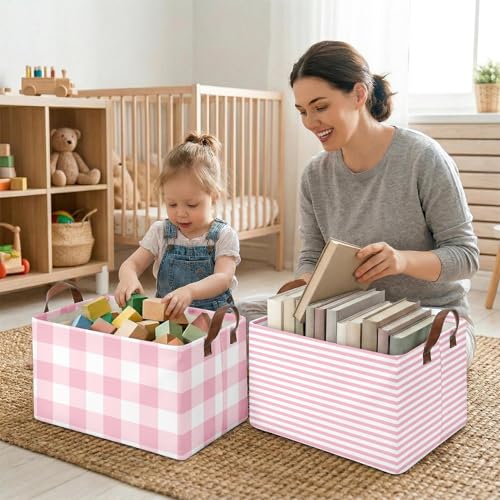Britimes Pink Storage Baskets for Gifts, Toy Storage Bins Box, 3 Pack - color: Pink Checkered