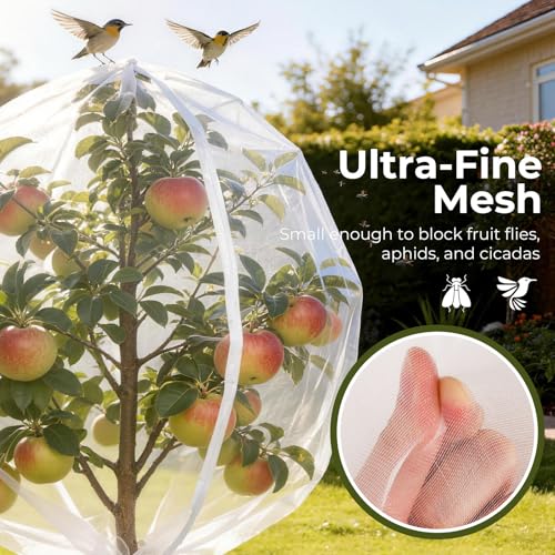 Fruit Tree Netting Cover with Zipper & Drawstring, 10ft x 10ft Insect Bird Barrier Netting for Garden Protection, Ultra Fine Mesh Garden Netting Pest Barrier, Extra Large, 1 Pack - size: 10 x 10 ft(1 Pack)