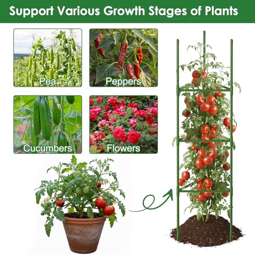 CEWOR 3 Pack Tomato Cage, 51.2 Inch Tall Adjustable Tomato Trellis - size: 51.2 Inch