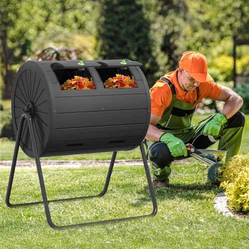 142L Rolling Compost Tumbler, Single-Chamber Rotating Compost Bin, UV Weather Resistant Polypropylene Composter, Easy Assembly & Clean, Dry Ventilated Compost Container - color: Black