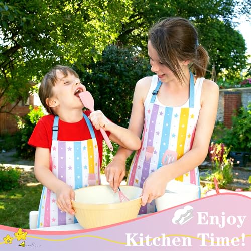 Kids Aprons for Cooking, Toddler Apron for Girls with Pockets Apron for Kid - color: Star Stripe
