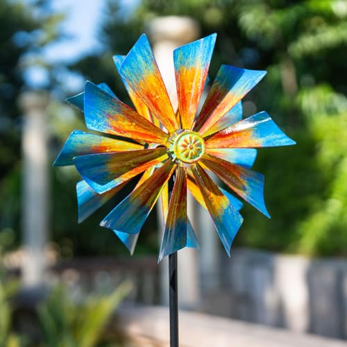 Stargarden 12.8" Outdoor Wind Spinner, Colorful Kinetic Metal Wind Spinners - color: Gradient Color