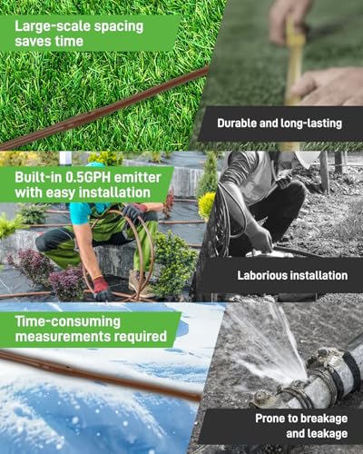 1/4" Drip Irrigation Tubing with 6" Emitter Spacing, (100 Ft Roll) Hydroponics Dripline with Built-in 0.5 GPH Dripper, Drip Line for Landscape Irrigation, Tree Watering and Greenhouses (Brown) - size: 100FT