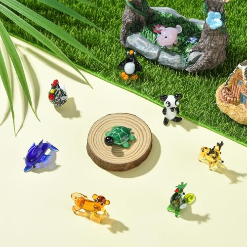 KitBeads 9Pcs Mini Glass Animal Figurines Handmade Lampwork Penguin Dolphin Deer Panda for Micro Landscape Dolhouse Fairy Garden Display Decor