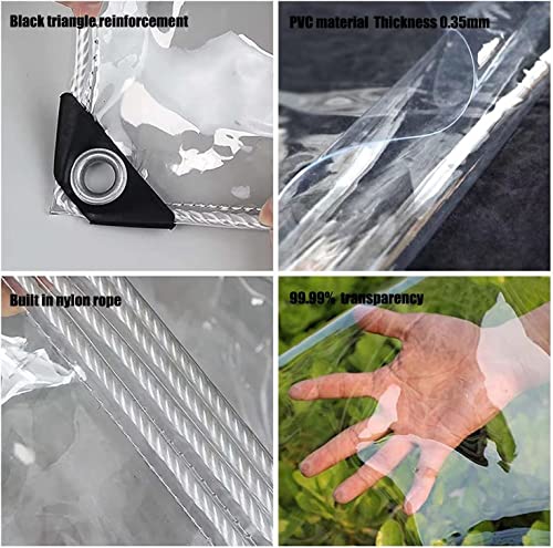 9' X 12' Outdoor Clear Tarp Curtain Waterproof Wind-Proof 0.35mm Transparent Vinyl Tarp for Patio Pergola Garden Canopy Rainproof Anti-Tear PVC Thick Cover with Grommets - size: 9' x 12'
