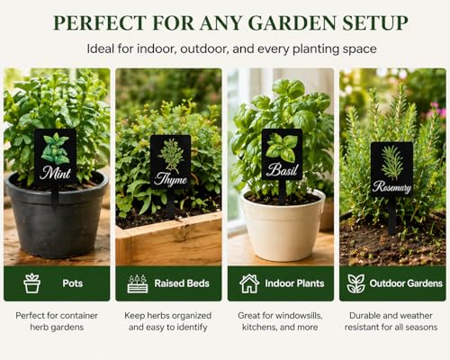 Acrylic Plant Labels 12 Styles with Herb Names for Garden Herbs - color: Black, size: 1.5 x 4 inch