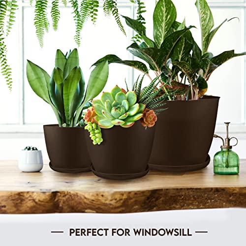 Plant Pots Indoor with Drainage, 5 Pack Multi-Size Planters Set, Brown - color: Brown, size: Pack of 5