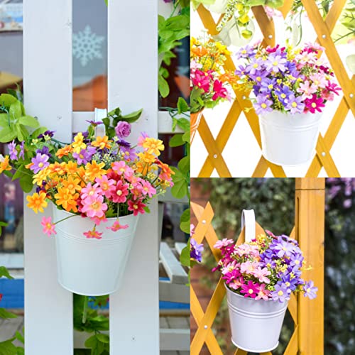 KINGLAKE Flower Pots,10 Pcs Metal Iron Hanging Flower Plant Pot Balcony Garden Plant Planter Baskets Fence Bucket Pots 6.3'' Flower Holders with Detachable Hook White - color: White, size: 6.3 Inch