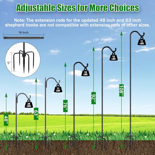 FEED GARDEN 76'' Bird Feeder Pole, Heavy Duty Shepherds Hooks for Outdoor with 7-Prong Base, Adjustable Shepherds Hook for Hummingbird Feeder, Lanterns, Plants, Wedding Decor (1 Pack) - size: 76 Inch