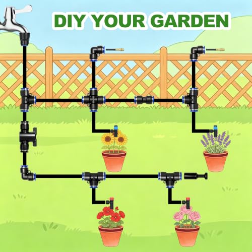 30 Pack 1/4" Drip Irrigation Tee Connectors with 10 End Caps, Quick Connect - size: 30PCS 1/4" Tee