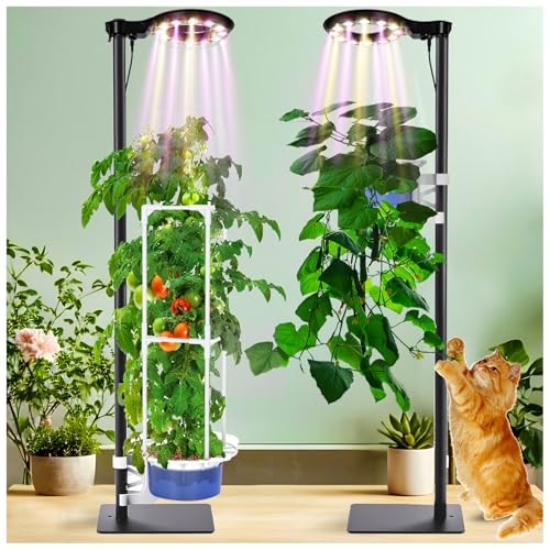 Indoor Plant Hydroponics Growing System Tower Kit with Grow light,Herb Vegetable Indoor Gardening System with Standing Floor Tall LED Grow Lights,Height Adjustable with Stand,Timer,Trellis - size: 10 inch
