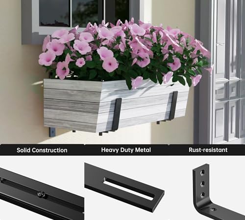 Y&M Adjustable Planter Brackets (6 to 12.5 in), Heavy Duty Iron Window Box Mounting Hooks for Balcony, Fences, Patio, Garden - Black - size: 4pcs Black