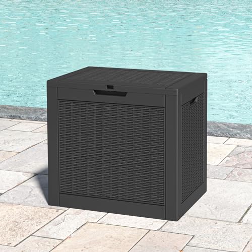 Outdoor Deck Storage Box,Waterproof,Black,35 Gallon - color: Striped Black, style: 35 Gallon