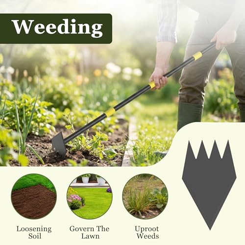 Heavy Duty Garden Hoe, 60" Adjustable Length Long Handle Hoe Garden Tool Weeding Tool for Grass Removal, Lawn Care, Soil Loosening & Cultivating