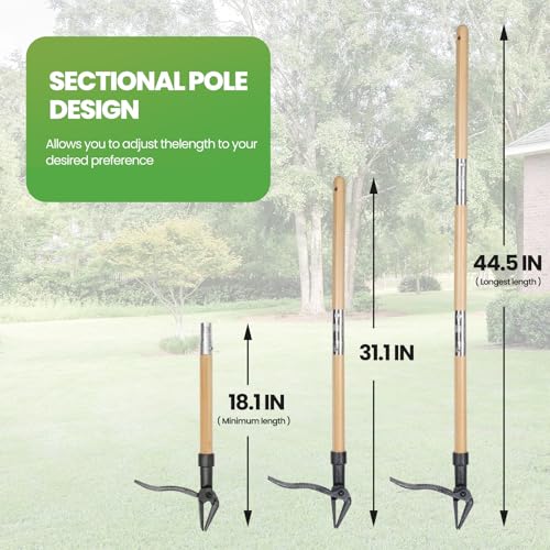 Weed Puller Tool Stand Up Weed Puller Tool with 3-Section Bamboo Handle & 4-Claw Steel Head Manual Weeder for Lawn and Garden (Bamboo)