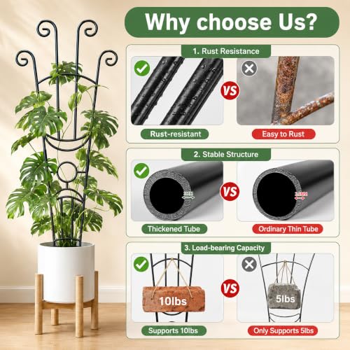 32.6in Plant Trellis for Climbing Plants Indoor, Expandable Large Metal Trellis for Potted Plants, Heavy-Duty Tall Pothos Plant Climber Support for Ivy Pothos Hoya Monstera, 4P - size: 32in, 4p