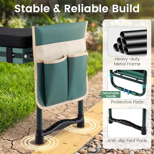 IRONMAX Garden Kneeler and Seat with 14" L×11" W EVA Kneeling Pad, Green - color: Green, size: 14"L×11"W