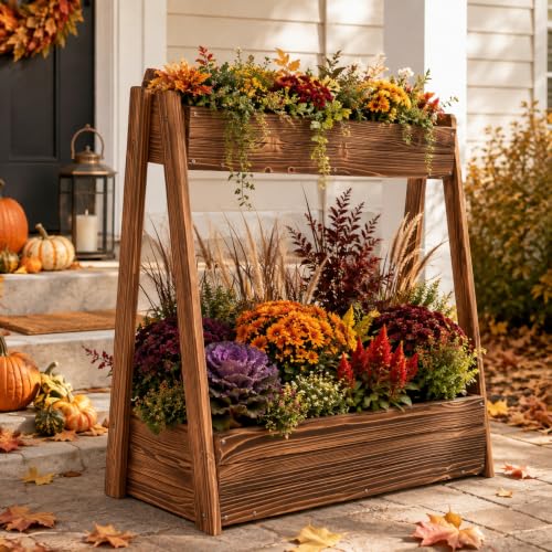 36" 2-Tier Freestanding Elevated Wooden Raised Garden Bed - color: 36" H Garden Bed-carbonized Wood Color