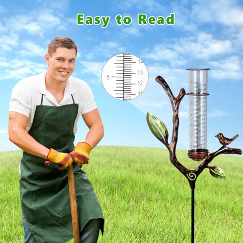 Rain Gauge Outdoor, Metal Rain Gauge with Stake