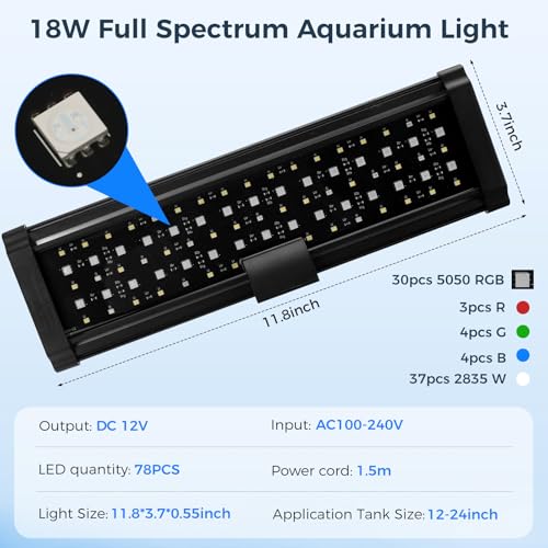 Aquarium Fish Tank LED Light - 18W Clip on Plants Lamp with Timer DIY Mode